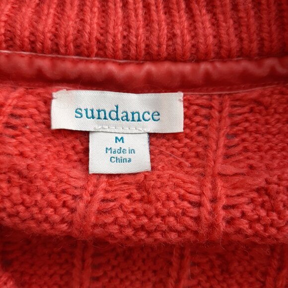 Sundance Hot Pink Floral Embroidered Cable Knit Cardigan Sweater Medium - Picture 8 of 8